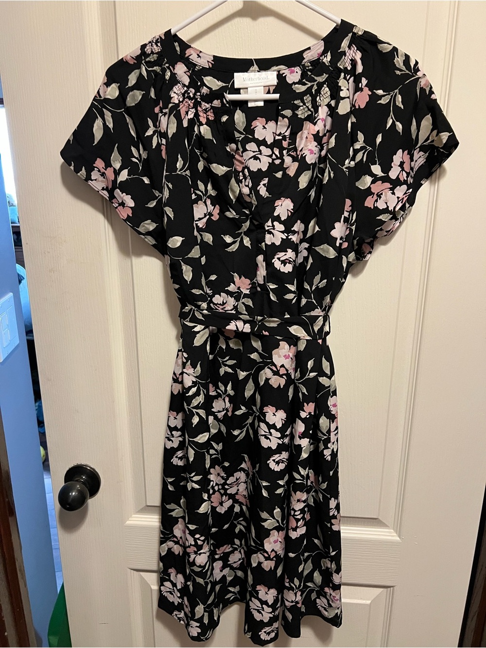 Motherhood Black Dress with Pink and Cream Floral Print